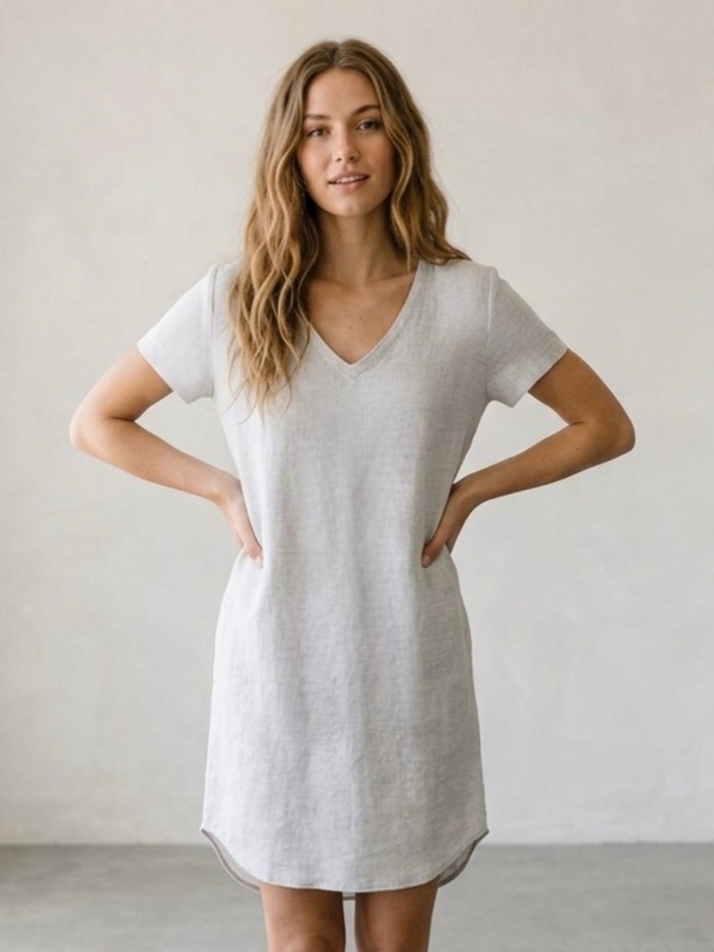 Cloth & Stone Shirt Dress Light Gray V Neck Short Sleeve Small